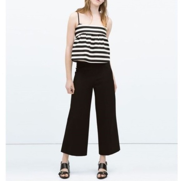 Zara Pants - Zara Black High Waist Crop Wide Leg Pants Medium High-Rise Cropped Trousers